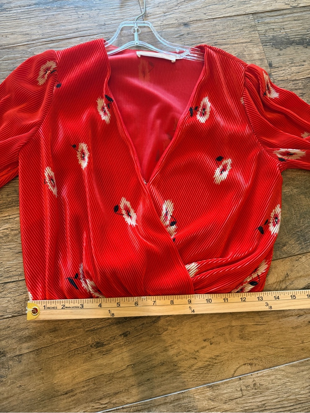 ASTR The Label Red Floral Pleated Surplice Top - Picture 5 of 8